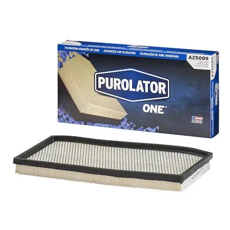 Rectangular white pleated paper air filter with orange frame