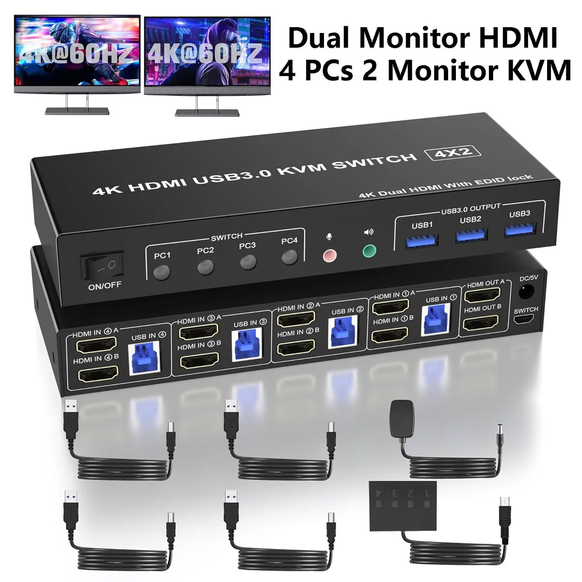 IHDAPP IHDAPP USB 3.0 HDMI KVM Switch 2 Monitors 4 Computers 4K@60Hz — product photo