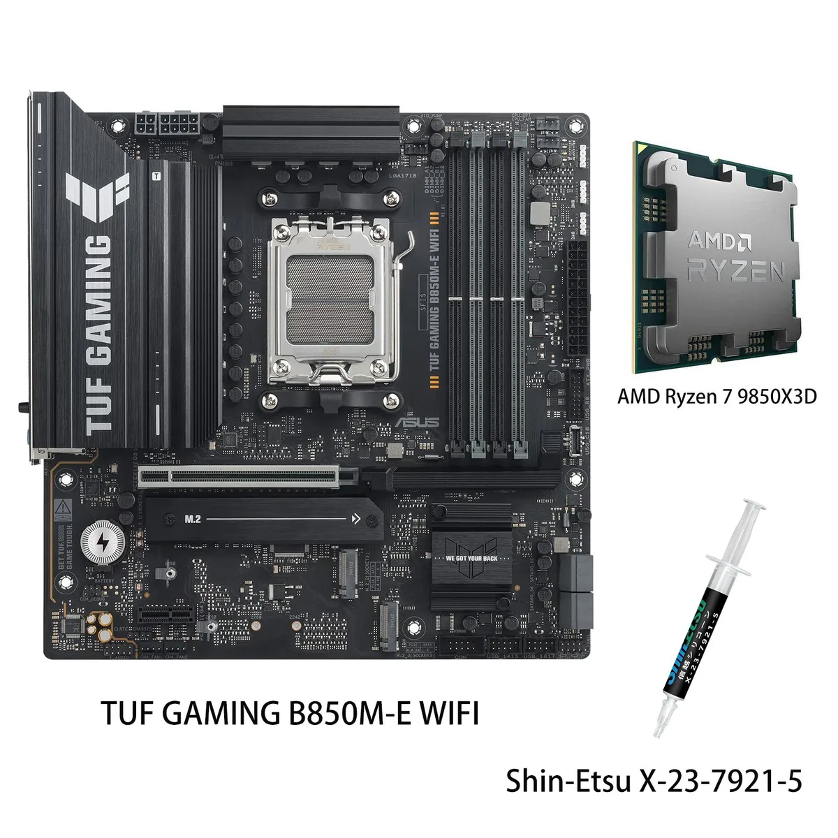 ASUS ASUS TUF GAMING B850M-E WIFI &amp; Ryzen 7 9850X3D AMD motherboard combo — product photo