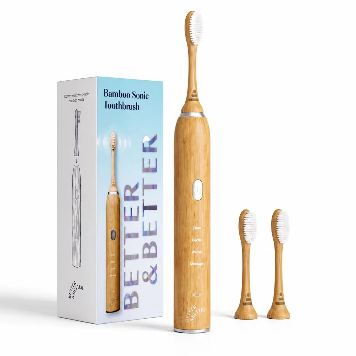 Bamboo sonic toothbrush, plant-based bristles, rechargeable, 37000 VPM, four modes