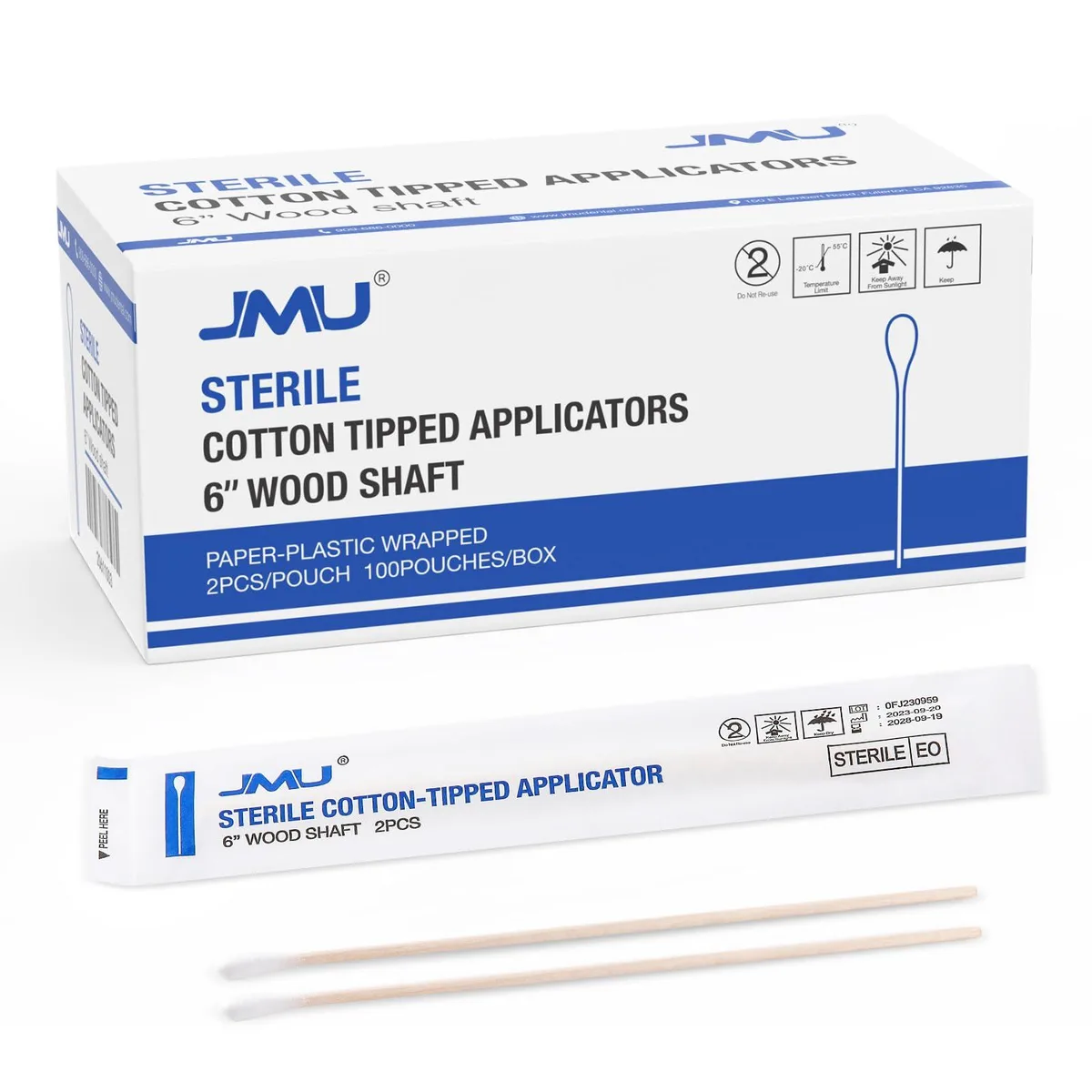 JMU 2061101-02 Sterile Cotton Tipped Applicators 200 Count 6 Inch — product photo