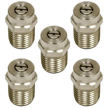 Five stainless steel pressure washer nozzles, 15 degree fan spray