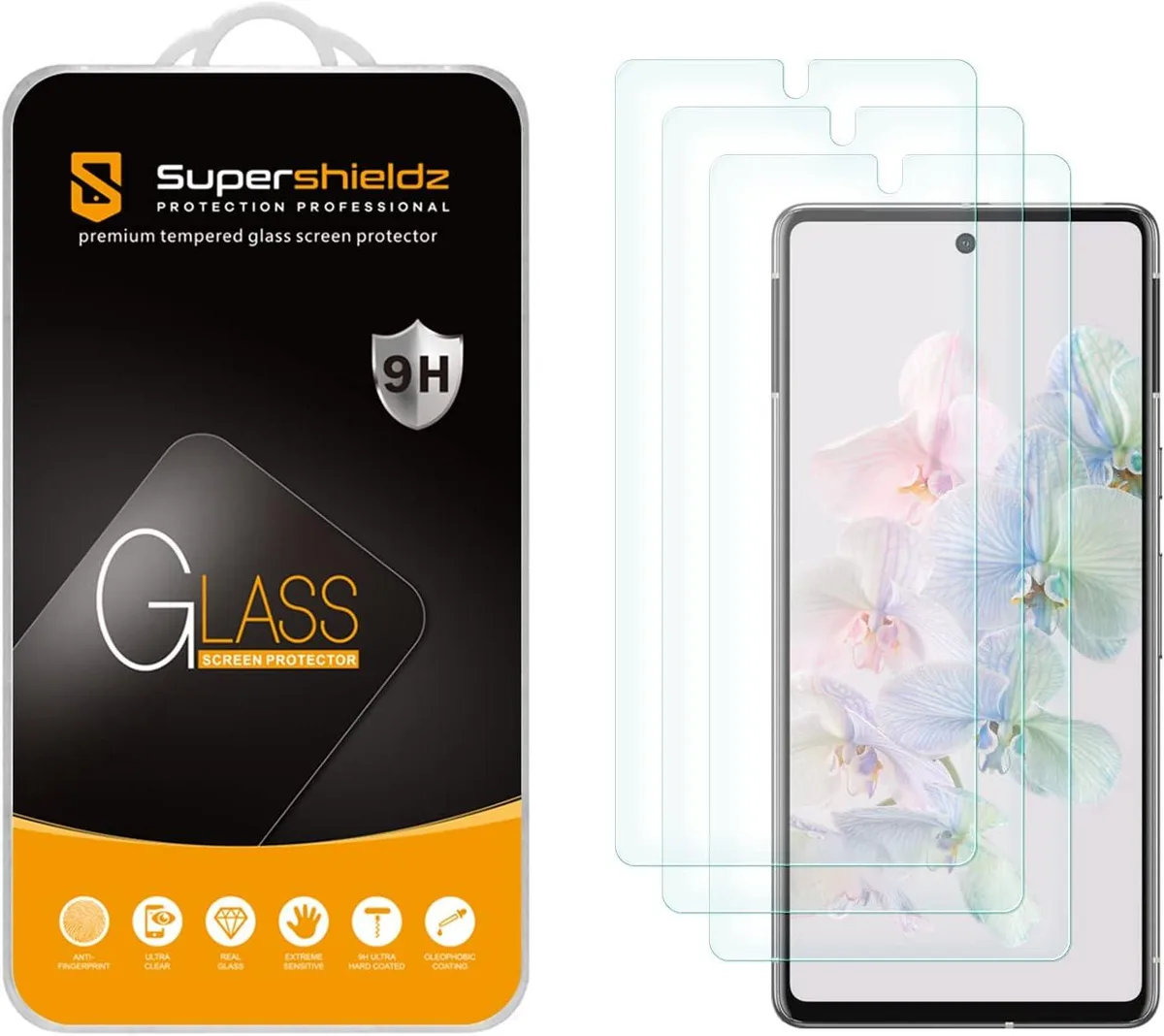 Three tempered glass screen protectors for Google Pixel 7, clear with rounded edges