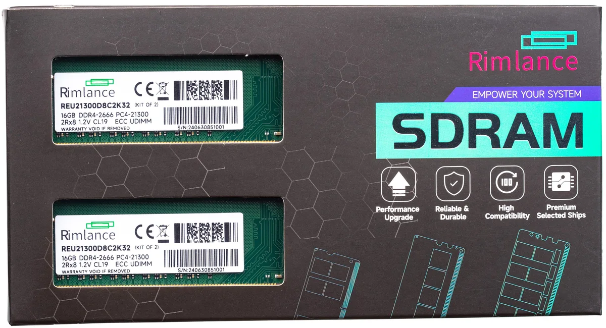 RIMLANCE RIMLANCE REU21300D8C2K32 32GB (2x16GB) DDR4 2666 ECC UDIMM 2Rx8 CL19 — product photo