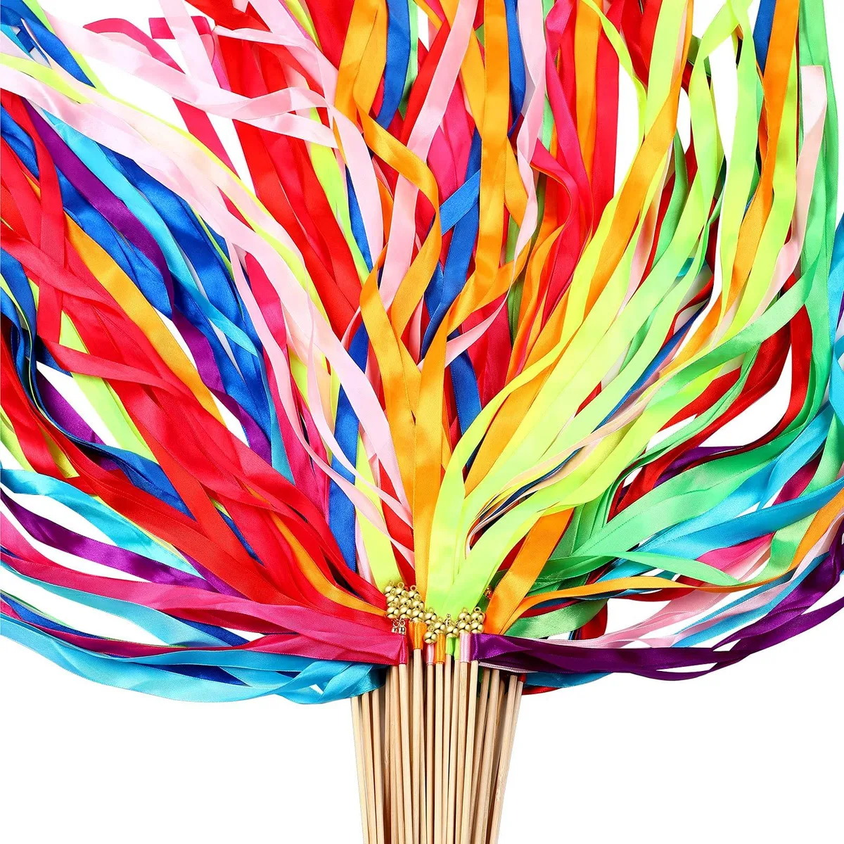  60 Pieces Mix Color Ribbon Sticks Fairy Wands with Bells (Multicolor) — product photo