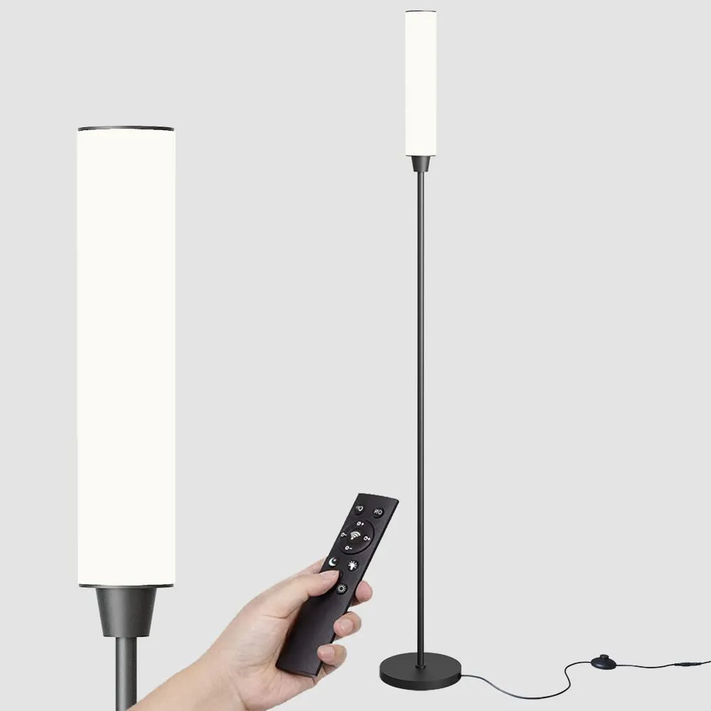 Tall black floor lamp with weighted base and remote control