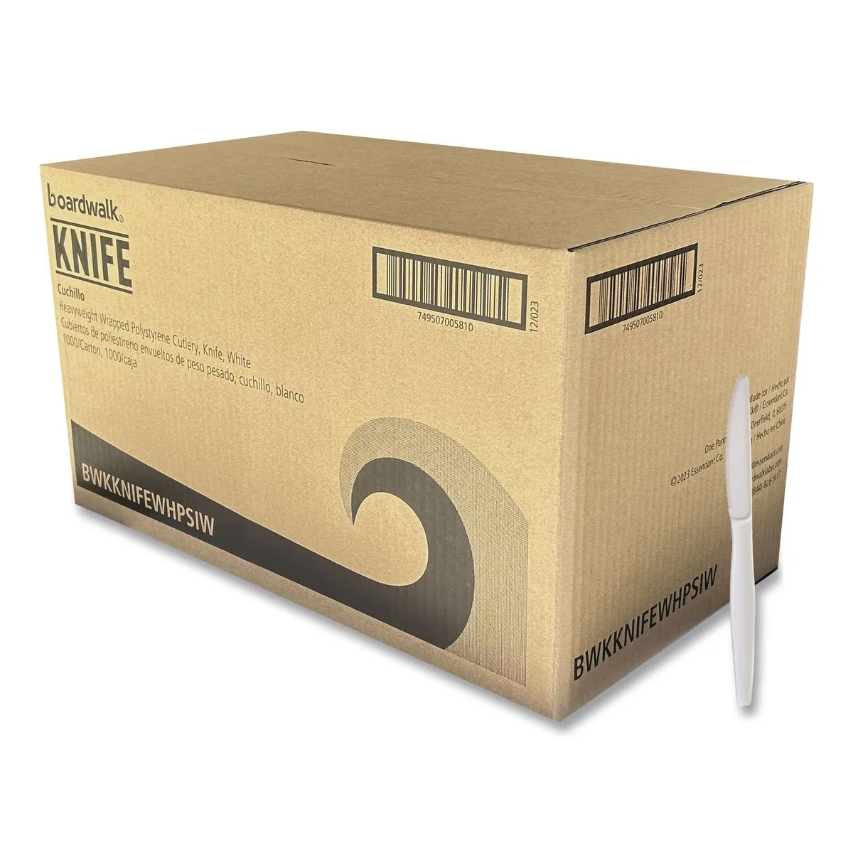 White polystyrene knives individually wrapped in a carton of 1000