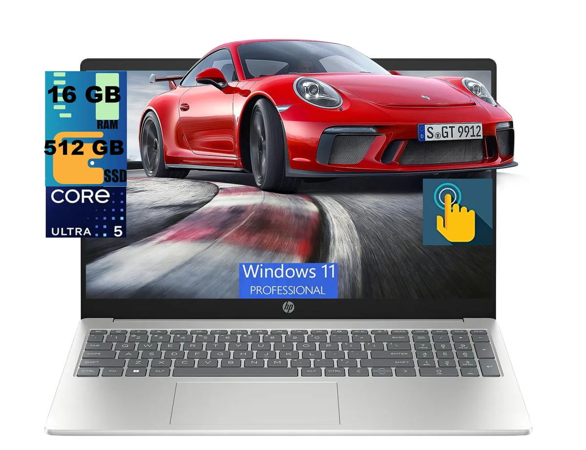 HP HP 15 Laptop 15.6" FHD Touchscreen Core Ultra 5 225U 12 Core 16GB 512GB Windows 11 Pro Silver — product photo