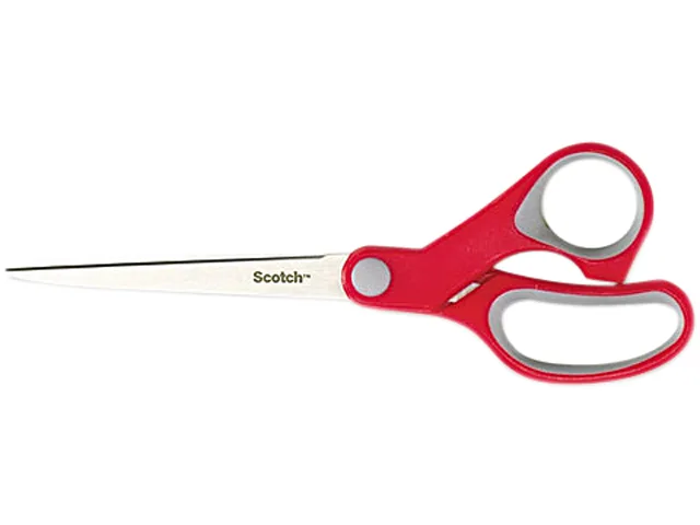 3M 1427 scissors, red and grey handles, pointed stainless steel blades