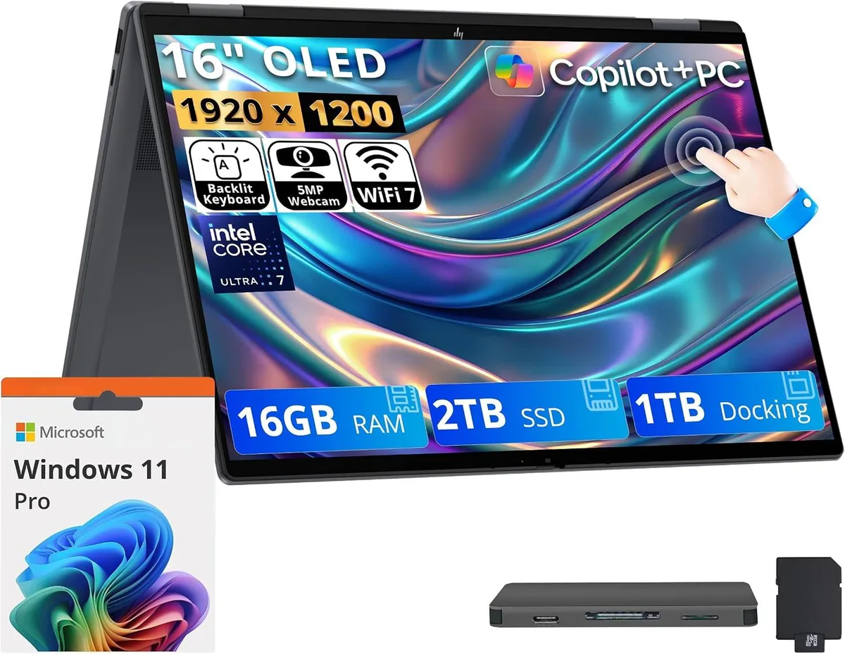 HP HP OmniBook X Flip 16.0" 2K OLED 2-in-1 Intel Core Ultra 7 355 16GB 2TB SSD+1TB Dock Set Gray — product photo