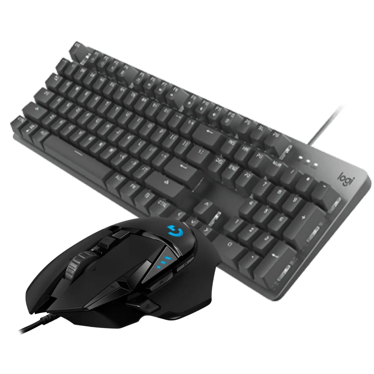 Black aluminum mechanical keyboard and black gaming mouse side by side
