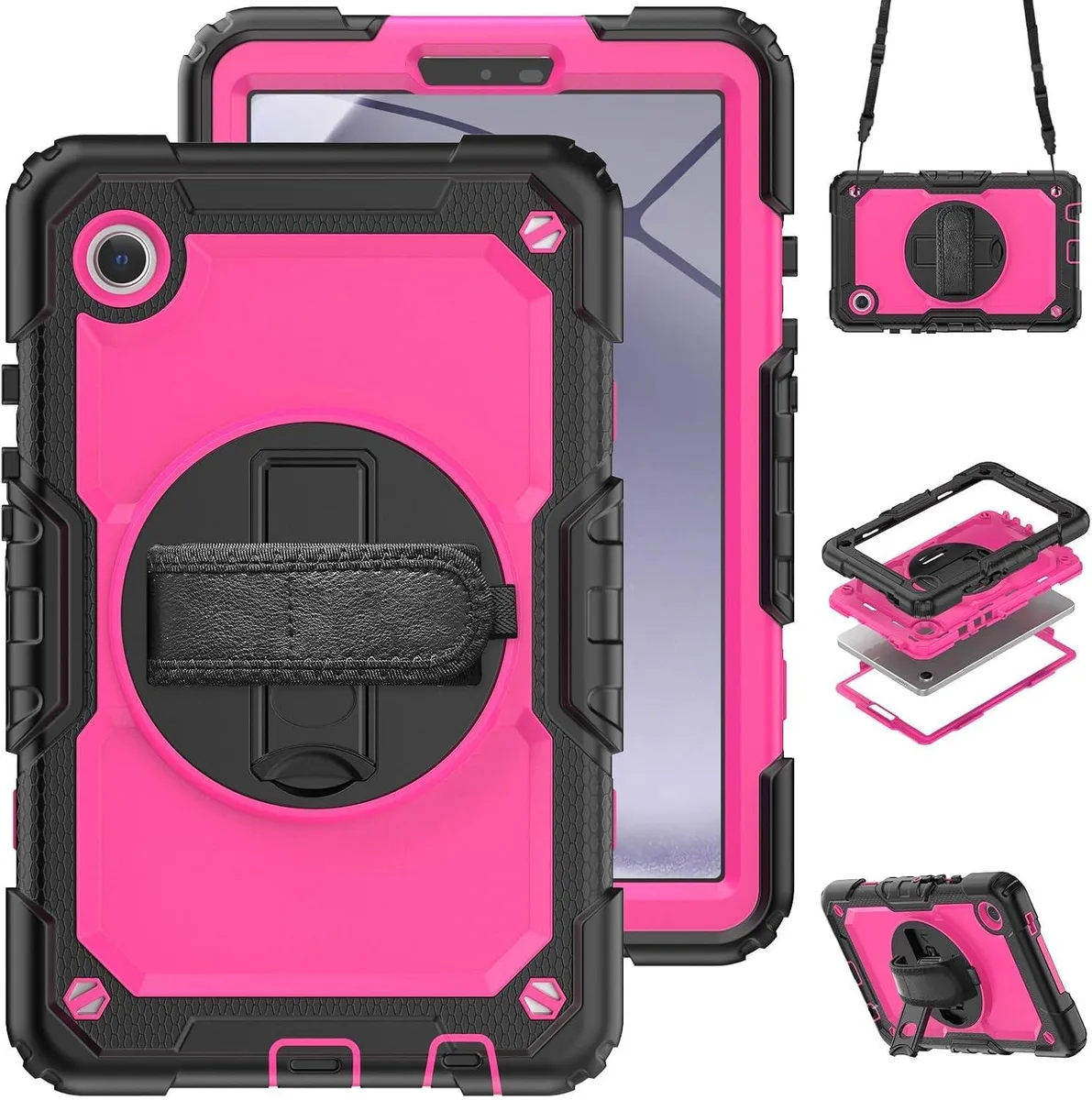 Kootion Kootion 360° Rotating Stand Case for Galaxy Tab A9 8.7-Inch 2023 SM-X110 SM-X115 Black Pink — product photo