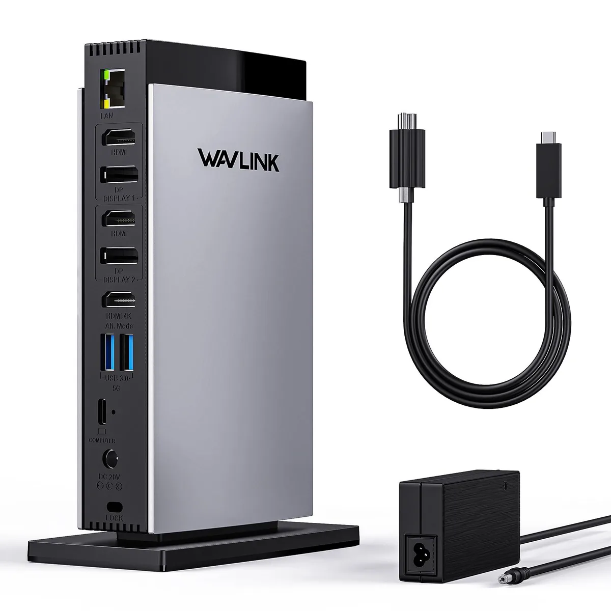 Wavlink Wavlink V1C43EA docking station triple display 3 HDMI 2 DP 130W power — product photo