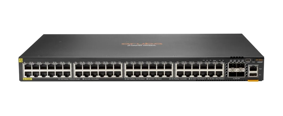 HPE HPE Aruba 6300F 48-Port 1GbE Class 4 PoE 4-Port SFP56 Switch — product photo