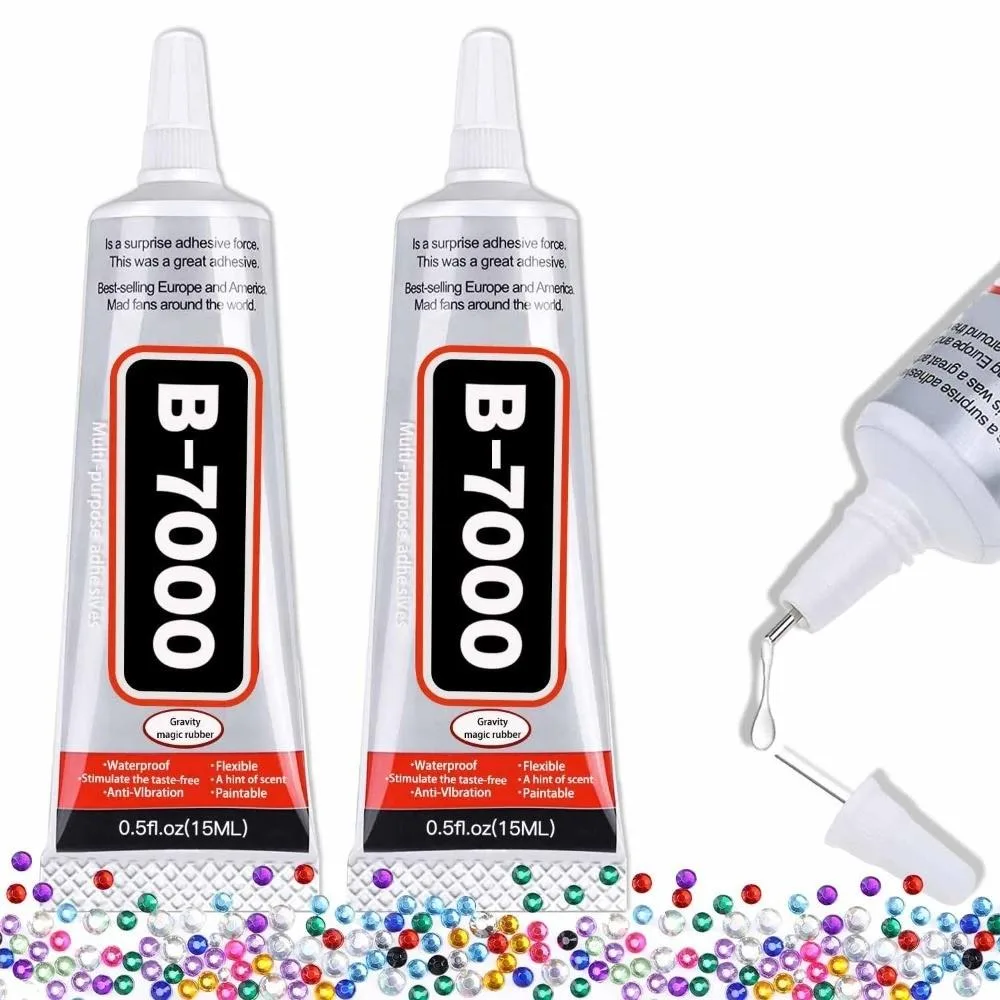 Two small clear tubes of B-7000 craft glue with precision nozzles and pin caps