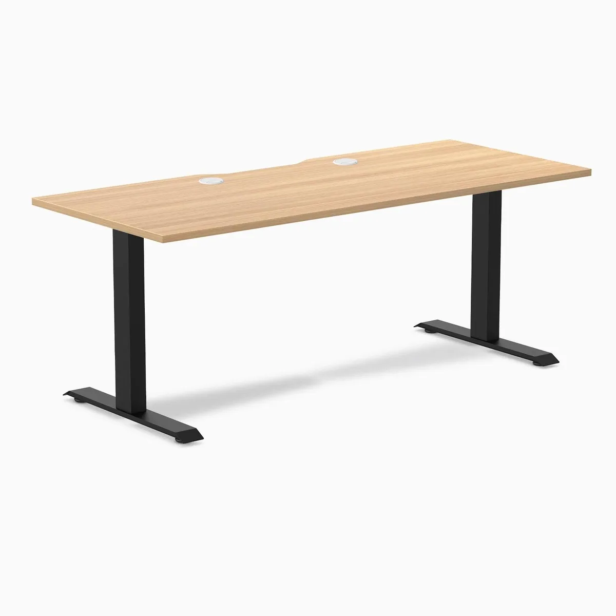 Desky Desky Zero Scalloped Laminate Desk Sublime Teak 70.9 x 29.5 in Grommets Matte Black — product photo