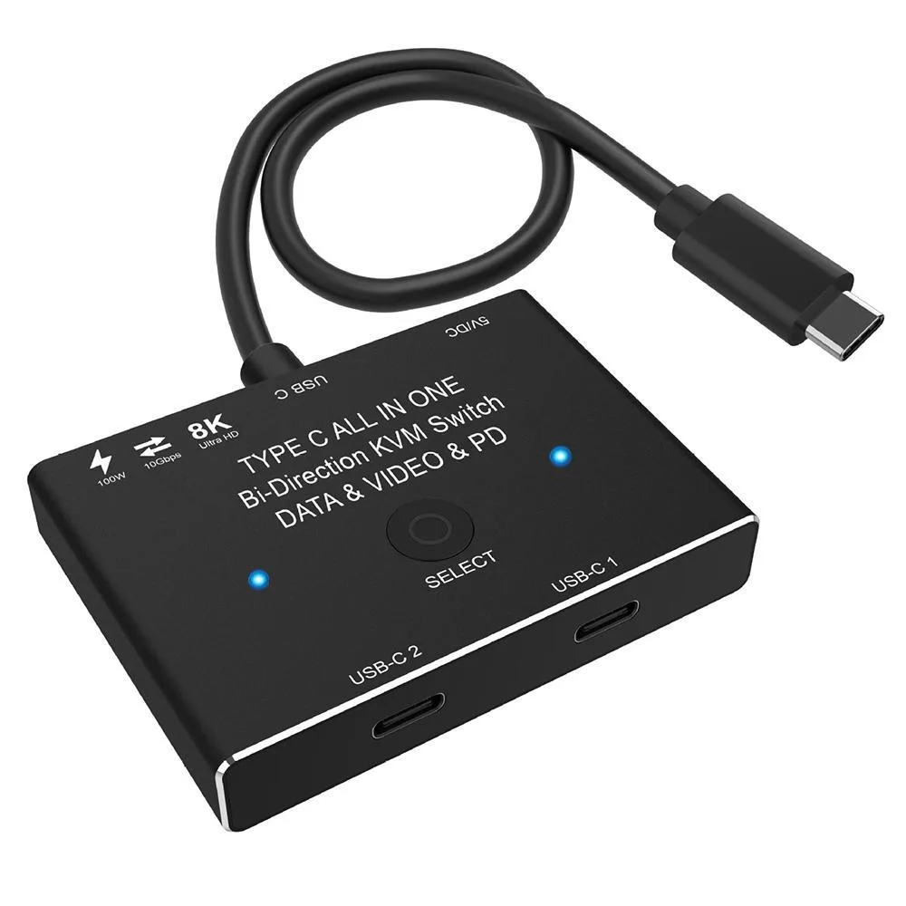 WRIARICH WRIARICH USB-C KVM Switch 2 Computers 8K 60Hz 10Gbps 100W Black — product photo
