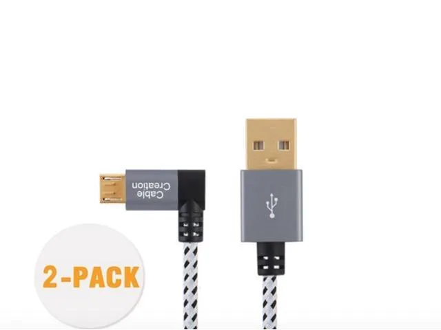 ORVIX ORVIX 2 Pack Left Angle Micro USB 2.0 Braided Cable 0.5 FT Space Gray — product photo