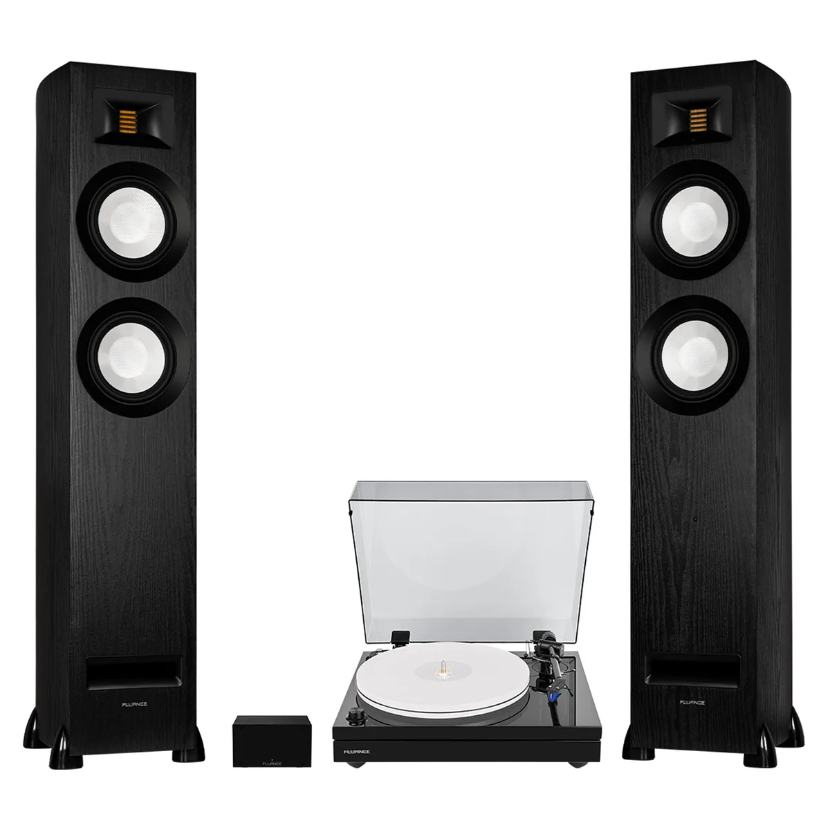 Fluance Fluance RT87 dual-plinth turntable with PA10 preamp and Ri91 tower speakers, Piano Black — product photo