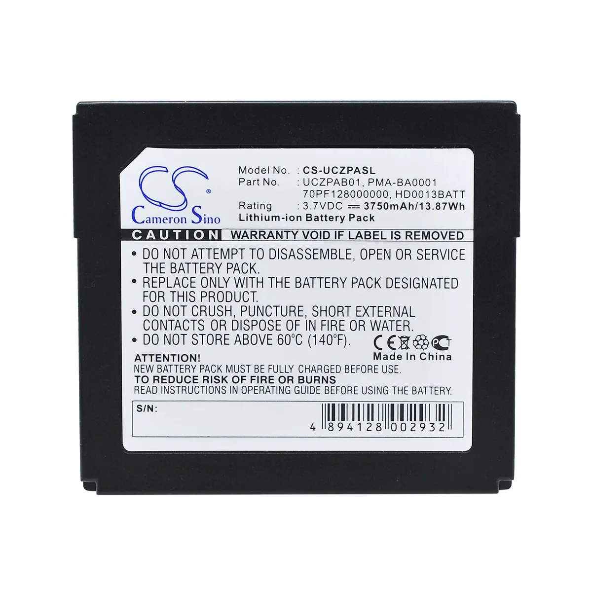 Cameron &amp; Co Cameron &amp; Co DS-CS-UCZPASL Battery Li-Polymer 3750mAh 3.7V Black — product photo