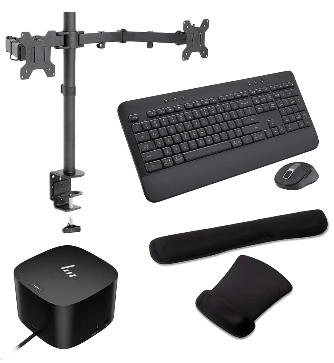 HP HP Thunderbolt G4 Dock 280W Bundle with Dual Monitor Stand, MK650 Keyboard/Mouse, Gel Wrist Rest — product photo
