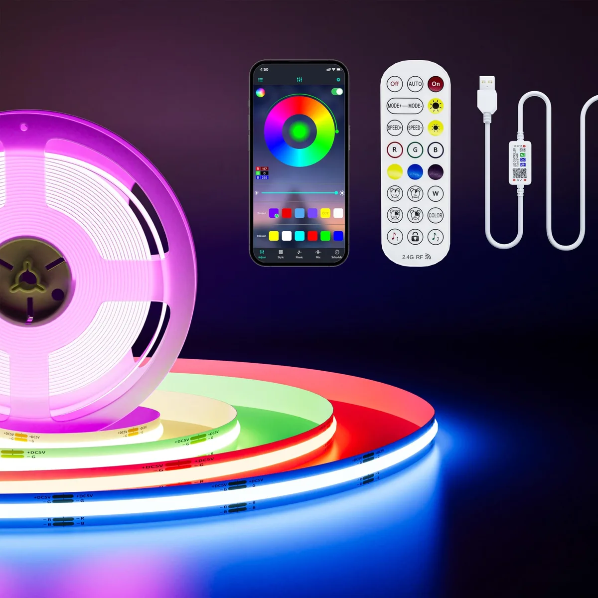  PAUTIX COB-USB-RGB600F010-3M 3m 10W 600LED/m RGB Under Cabinet — product photo