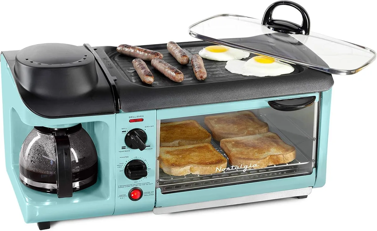 Aqua 3-in-1 breakfast station with coffee maker griddle and toaster oven
