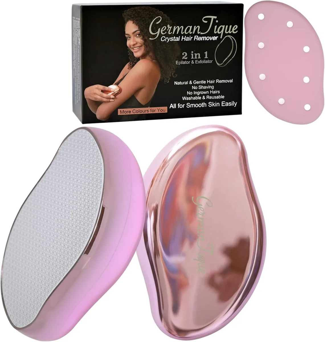 Light pink oval crystal hair eraser with textured nano-glass surface