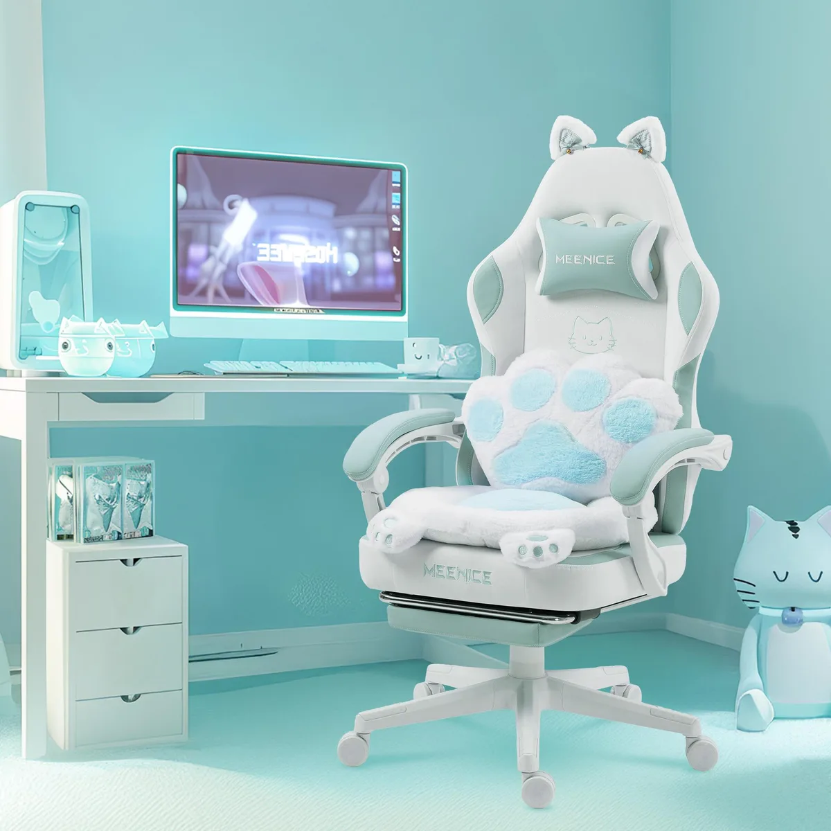 Dowinx Dowinx MN-88D52 gaming chair White Blue fabric 300 lb 145° recline — product photo