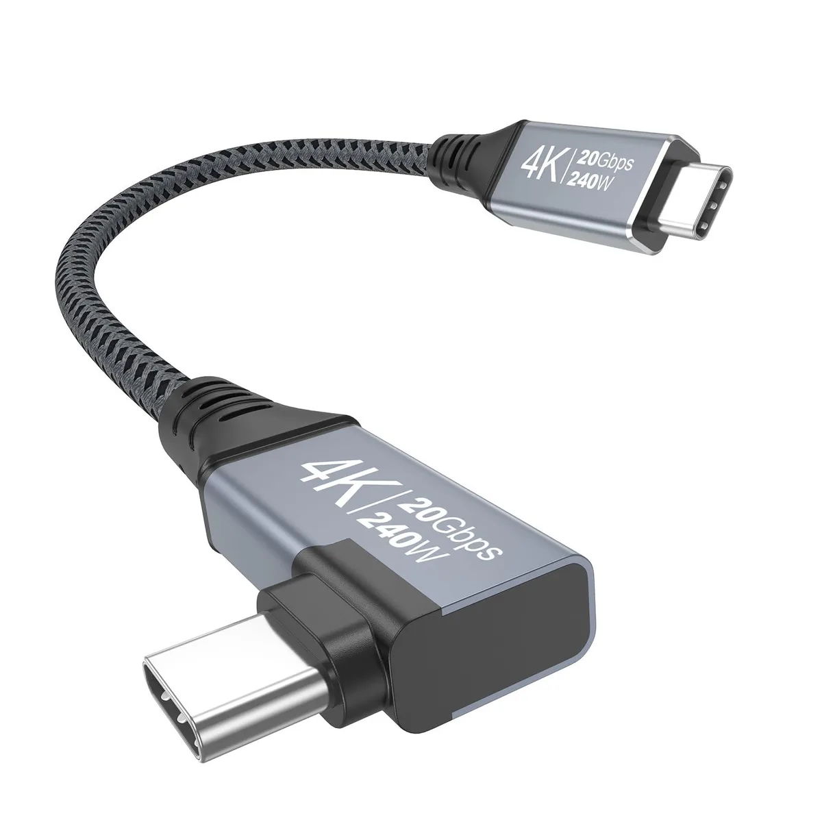 Grey USB-C to USB-C cable with right-angle connector, 0.5 m long