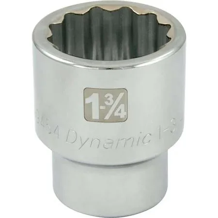 Chrome 1-inch drive socket with laser-etched size markings