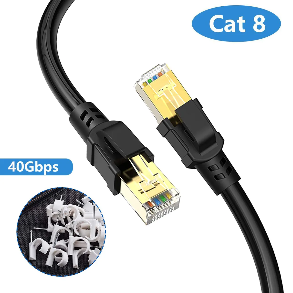 Hitoor Hitoor Cat 8 Ethernet Cable 10ft 26AWG 40Gbps 2000MHz Black — product photo