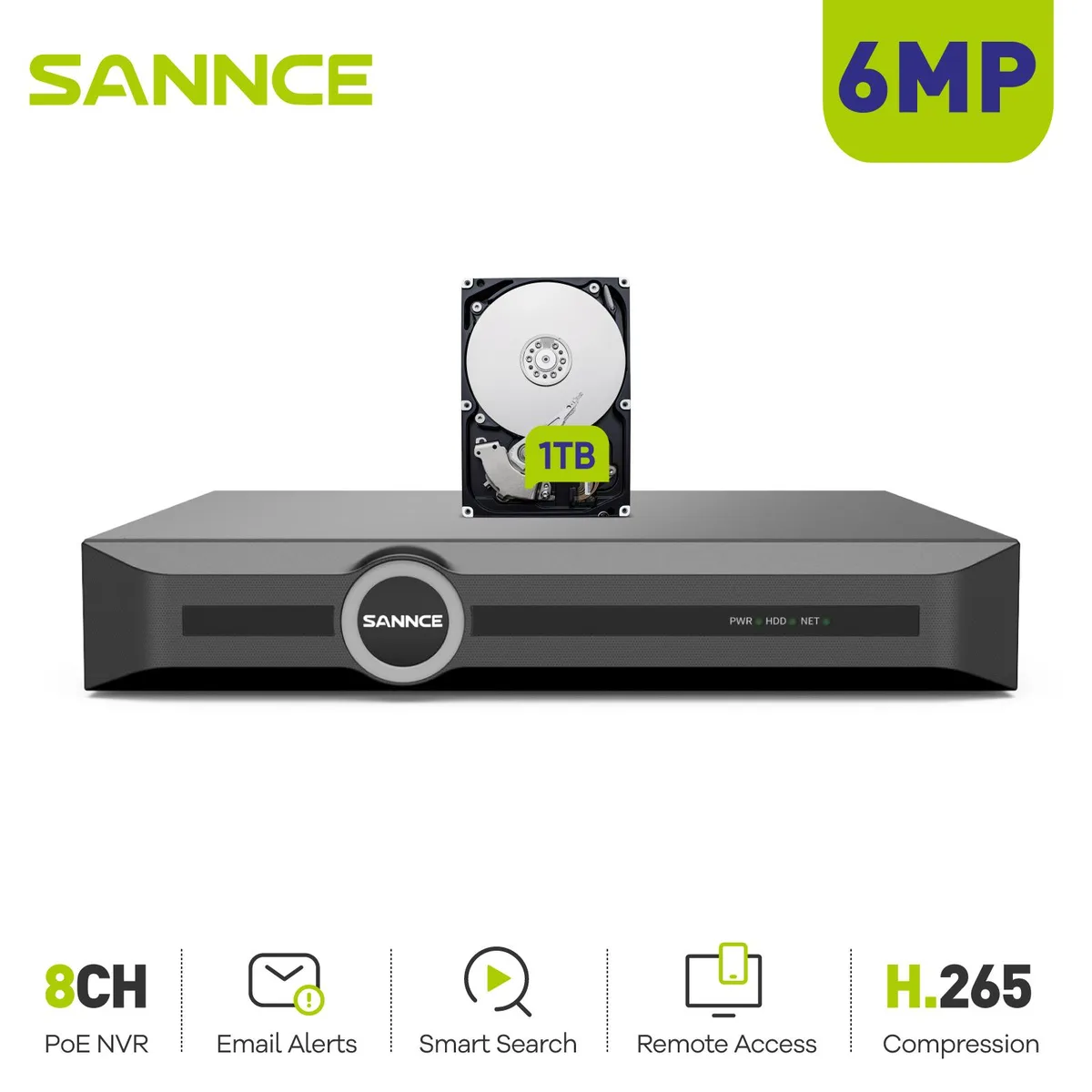 SANNCE SANNCE PoE H.265+ 8-Channel NVR 1TB HDD — product photo