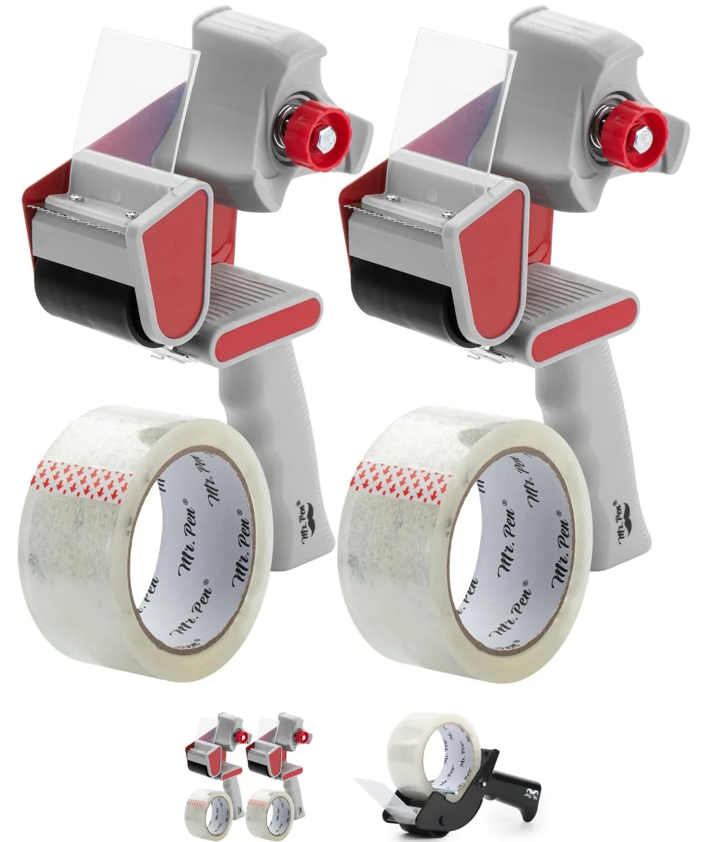 Business Source Heavy Duty Packing Tape Dispenser Gun 2 Inch 2 Pack Red Plastic Manual TKYQ04M203 — product photo