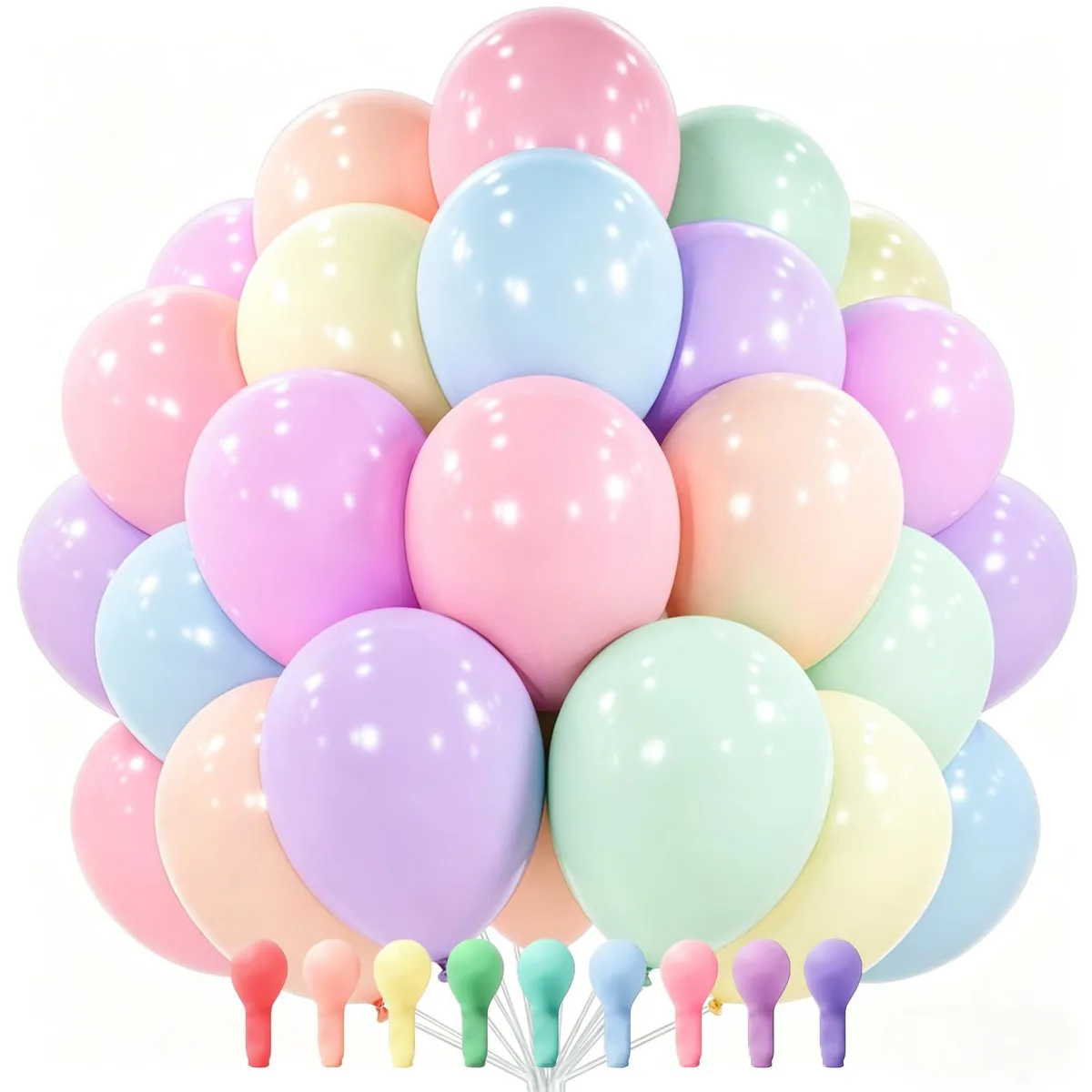  PartyWoo 12 Inch Pastel Rainbow Latex Balloons 100pcs — product photo