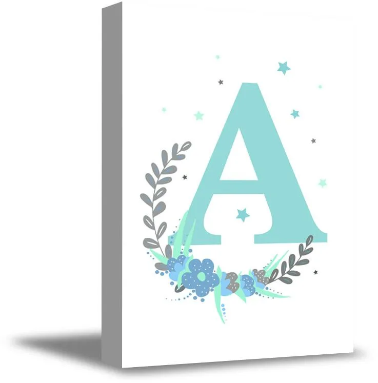 Framed canvas print showing a blue letter A, 19 by 28 inches