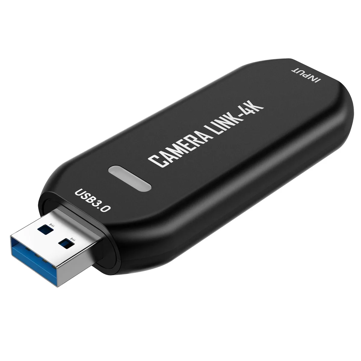 Black rectangular webcam with front lens and USB 3.0 cable