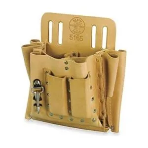 Black leather tool pouch with ten pockets and belt slot
