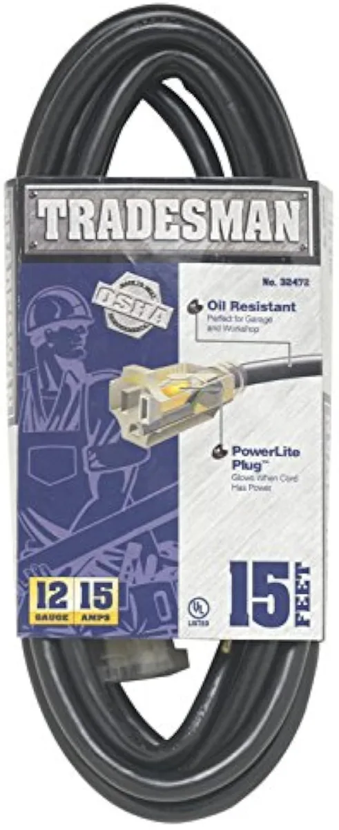 TAURKENAM TAURKENAM 32472 12/3 15-Foot SJTOW Lighted Extension Cord power adapter — product photo