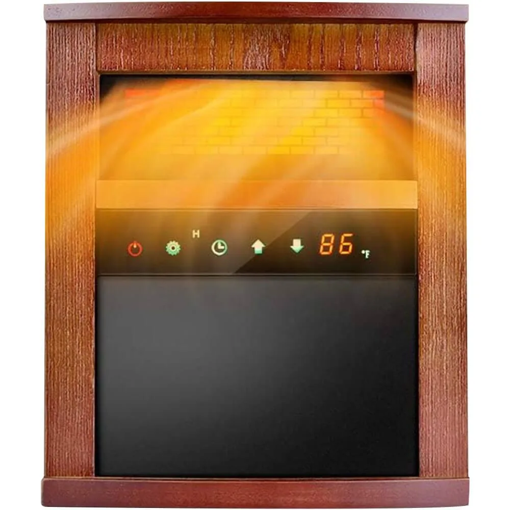 Dark walnut infrared space heater with LED display and remote control