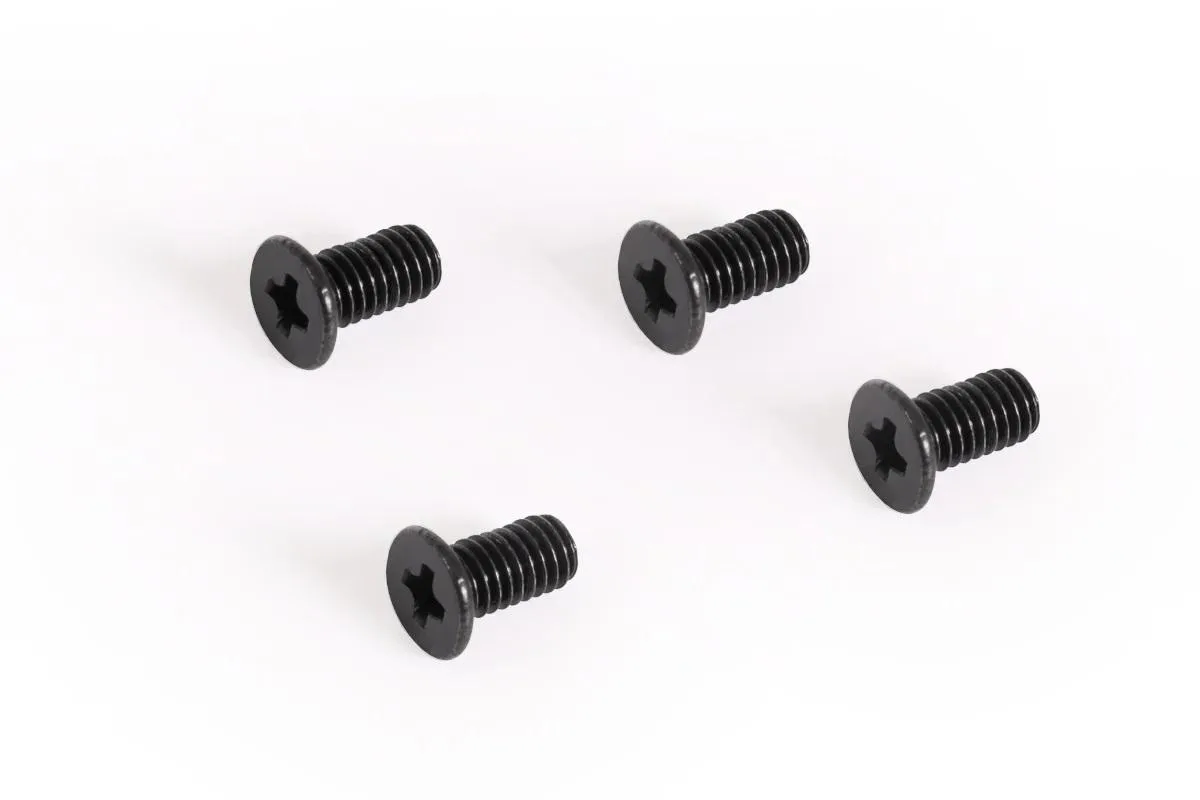 Small black flat-head Phillips screws with metric M3 thread