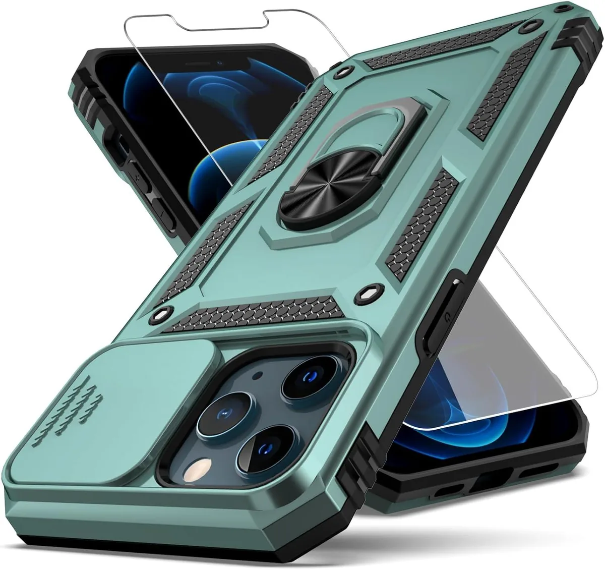 TAURKENAM TAURKENAM iPhone 12 Pro Max Case 6.7 inch Green with Camera Lens Cover Ring Kickstand 2020 — product photo