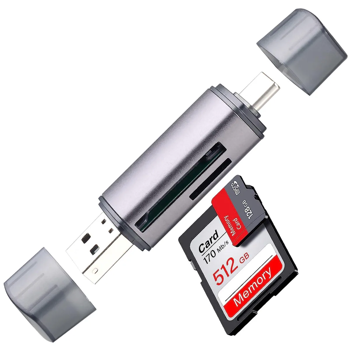  Wansurs RFID Card Reader USB-A USB-C SD microSD UHS-I 480 Mbps Aluminum — product photo