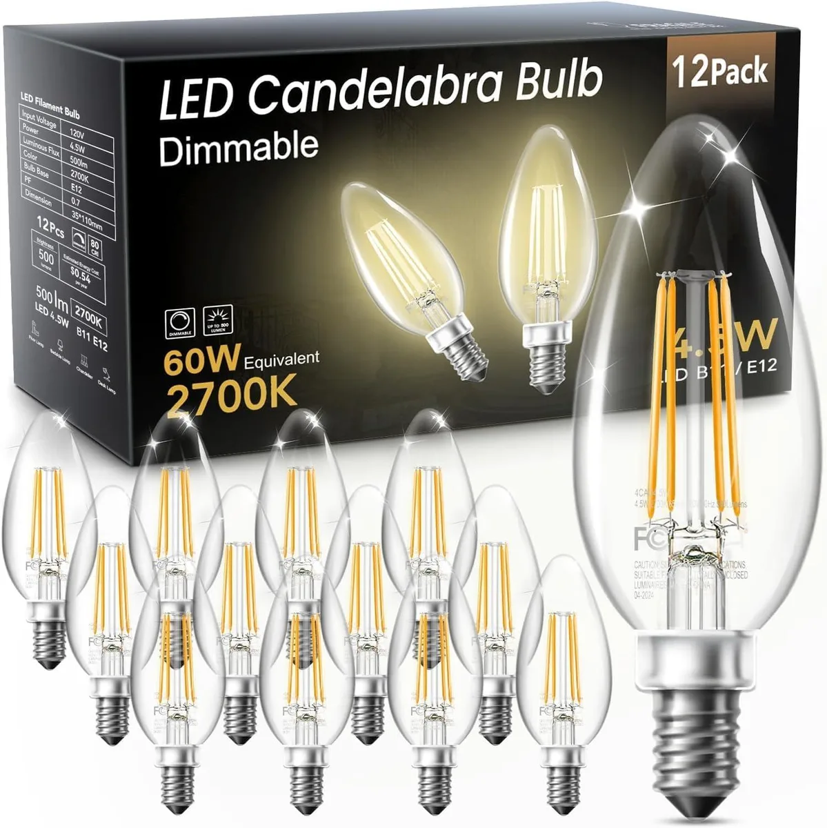TJOY B11 LED Candelabra Bulb 4.5W 2700K E12 12Pack — product photo