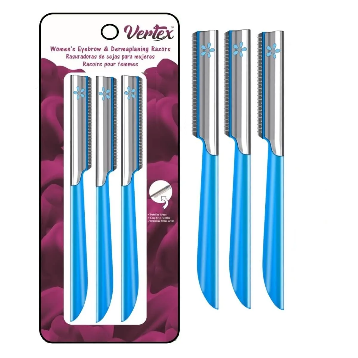 Pink facial razor for women, lightweight dermaplaning tool with Japanese blades