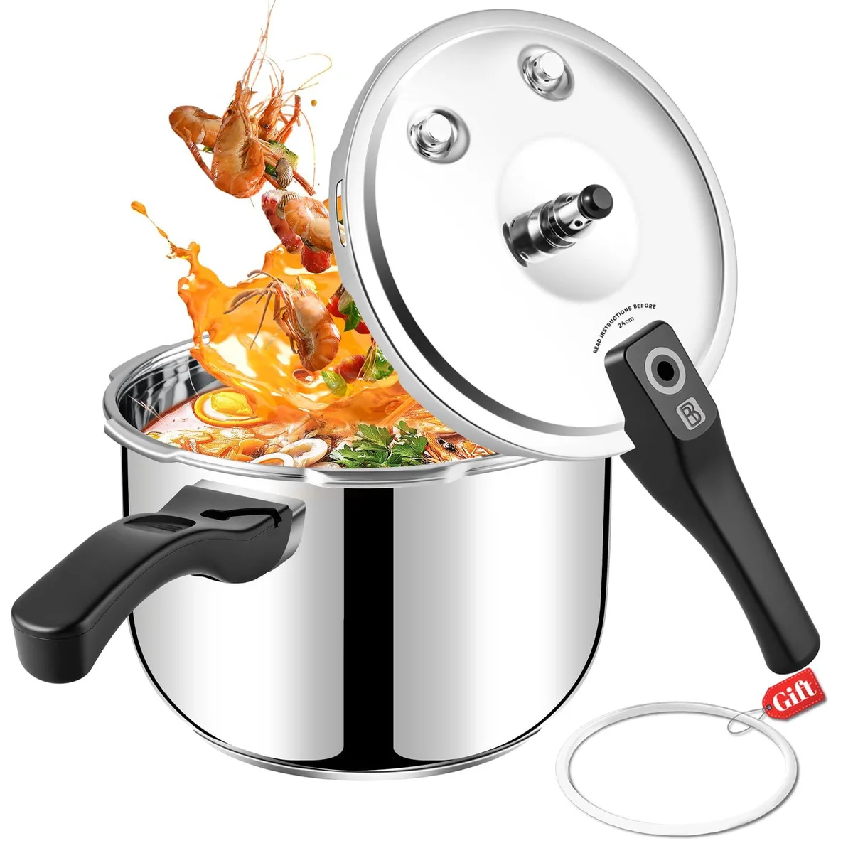 Deeluban Stainless Steel Pressure Cooker 6.34 Quart — product photo