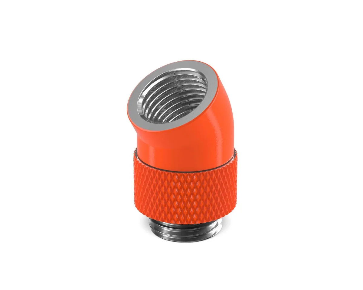 PrimoChill PrimoChill Male to Female G1/4 30 Degree Rotary Elbow Fitting UV Orange diy cooling — product photo