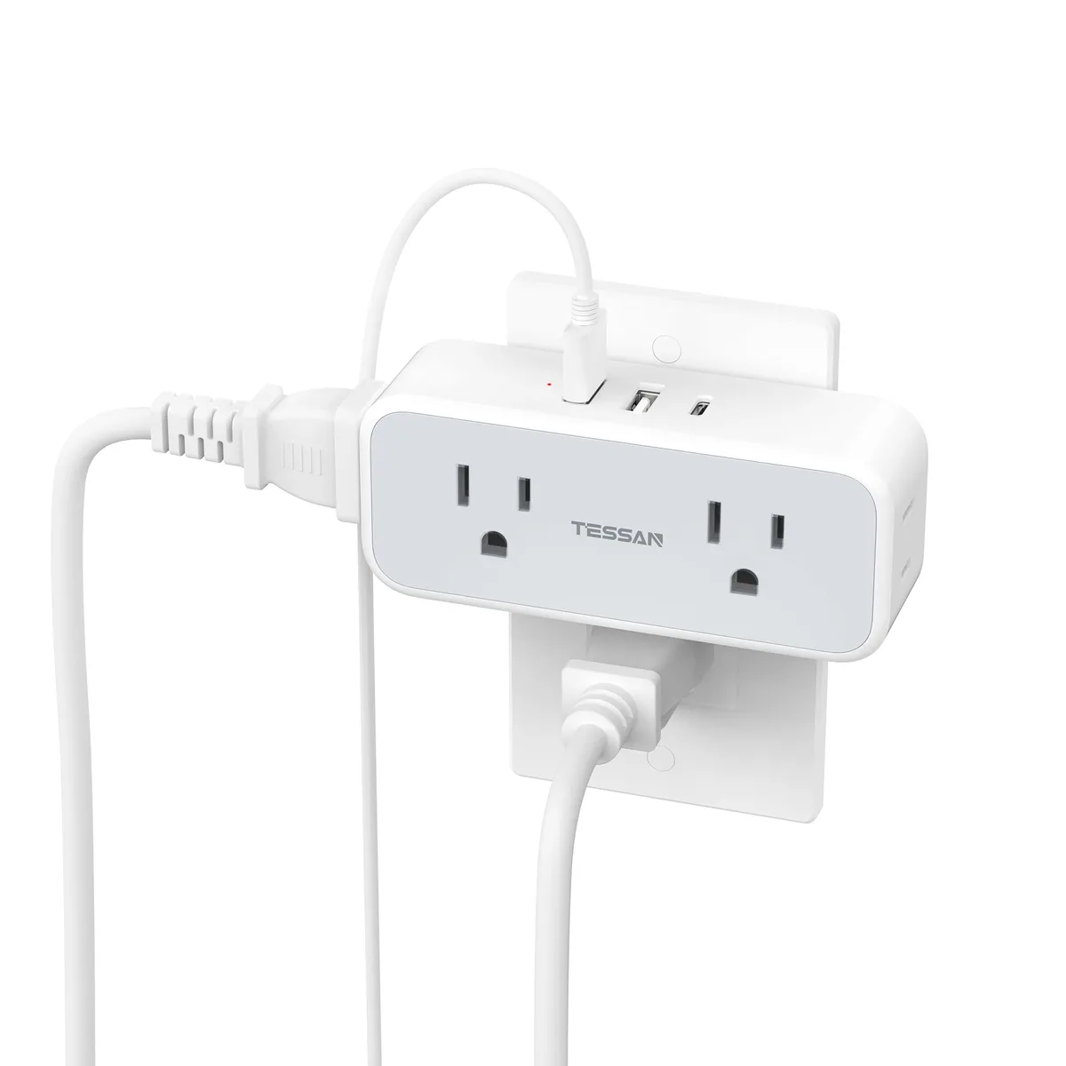  TESSAN Surge Protector Outlet Extender 4 AC Outlets 3 USB Ports 1 USB C 15A 1875W 2.03in Spacing — product photo