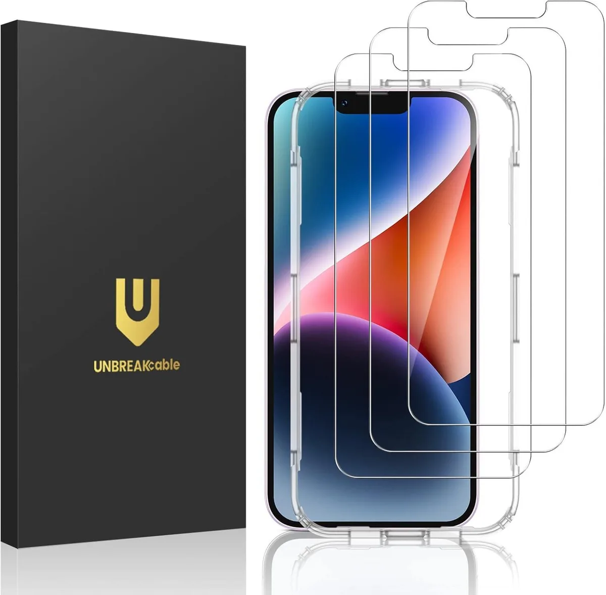 Three clear tempered-glass screen protectors with alignment frames for 6.7-inch iPhone