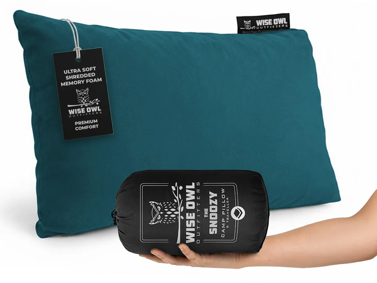 Small green square memory foam pillow with micro-suede cover